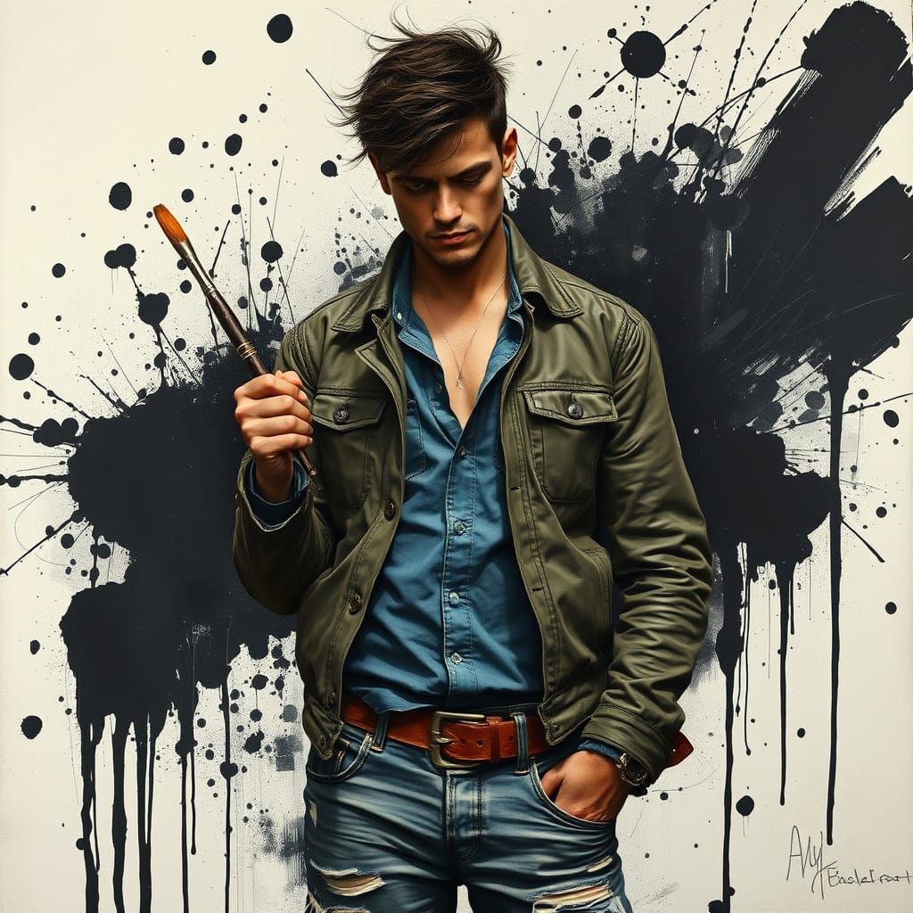 Man Painting in Neo-Expressionist Style