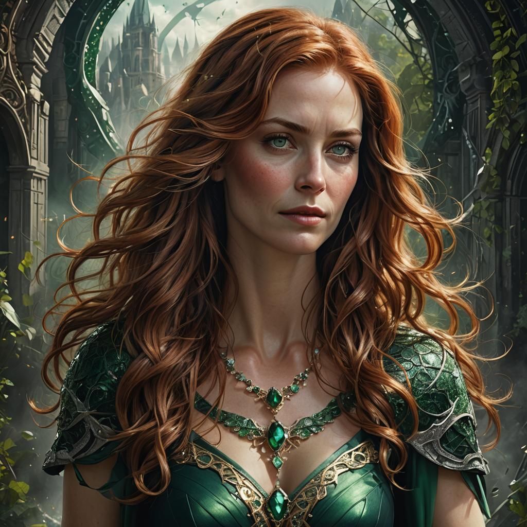 Hyperrealistic Portrait of a Woman Superhero in Emerald