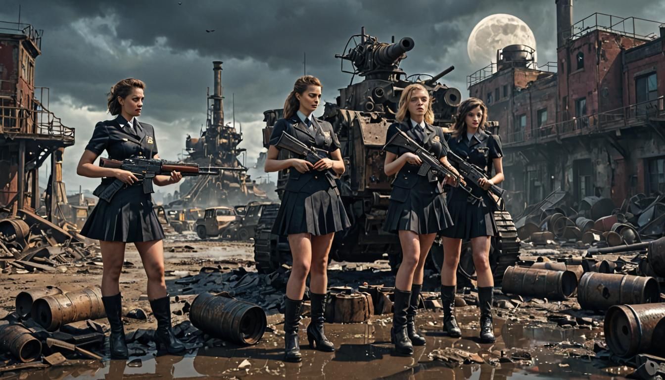 Dieselpunk Wasteland: Young Crew and Heavy Machine Gun