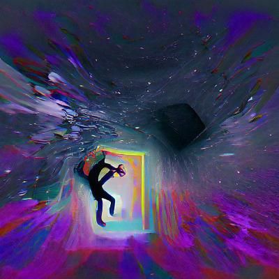 Abstract Figure Falling Through Colorful Vortex