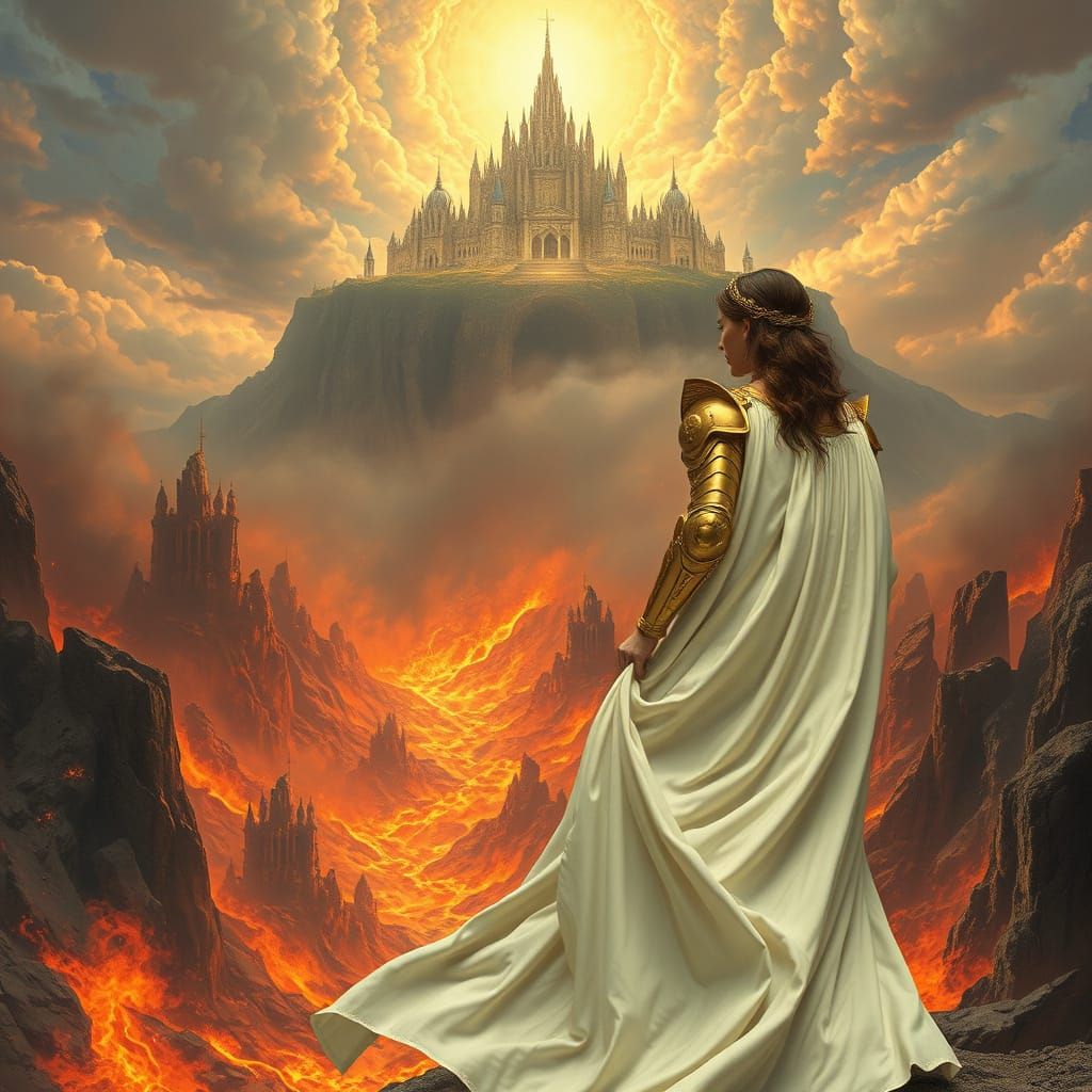 Heavenly Cityscape Overlooking Apocalyptic Hell