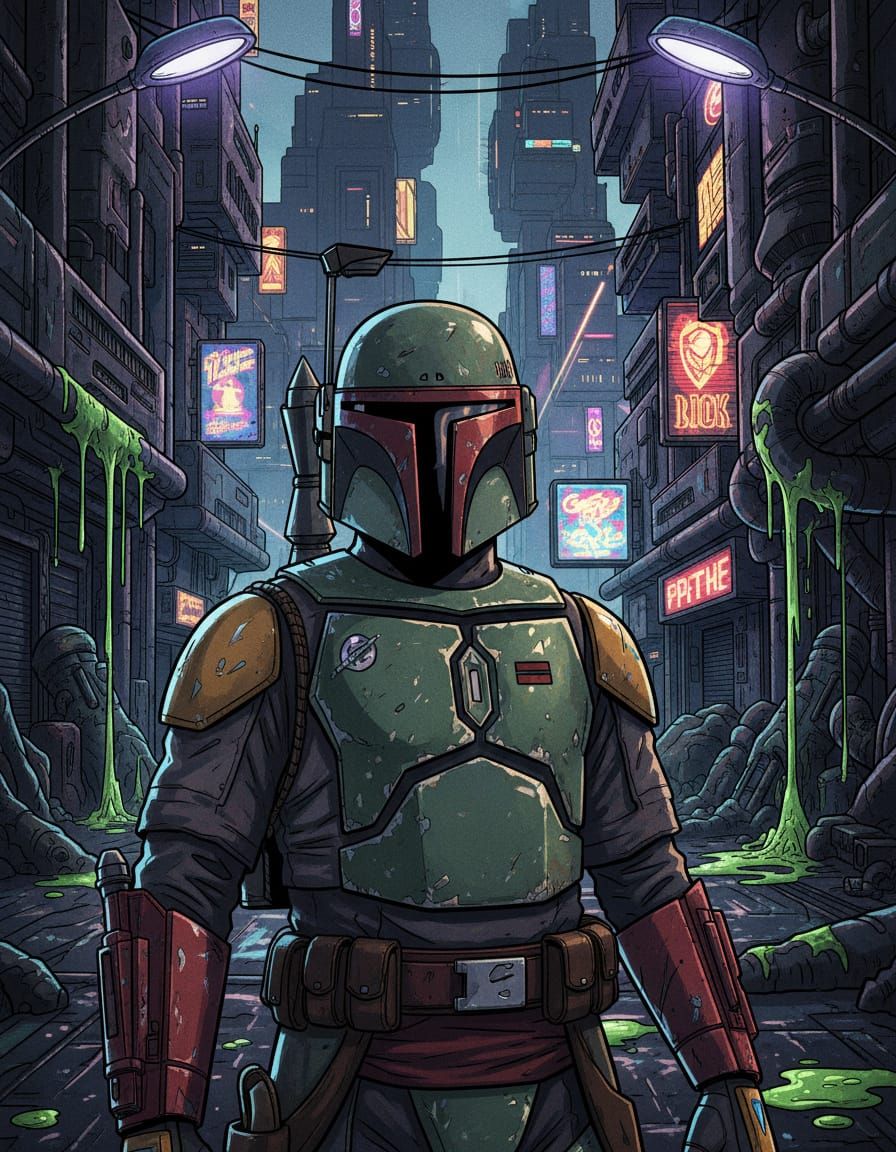 Boba Fett's Armor in Cyberpunk Nar Shaddaa Alley