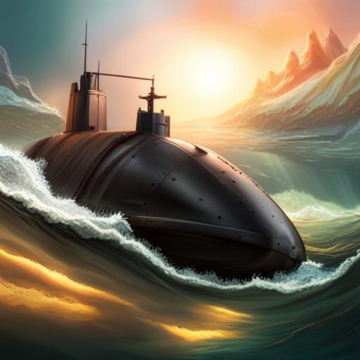 Hyperrealistic Submarine Concept Art with Dramatic Lighting