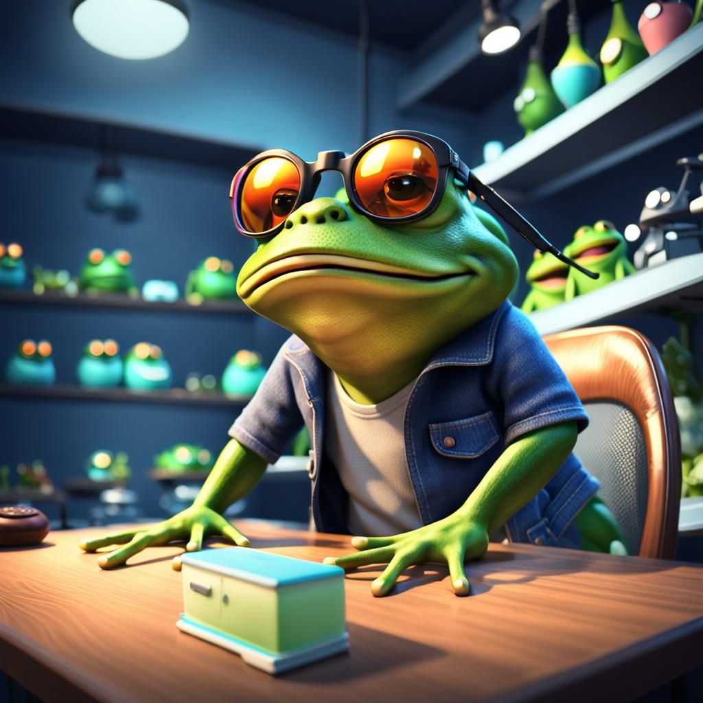 Frog in Sunglasses at Store: Pixar-Style 3D Art