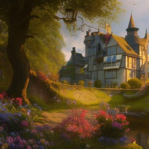 Victorian Castle and Cottage Garden in Fantasy Art