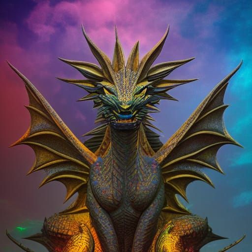 Dragon Silhouette on Temple in Gothic Astral Art