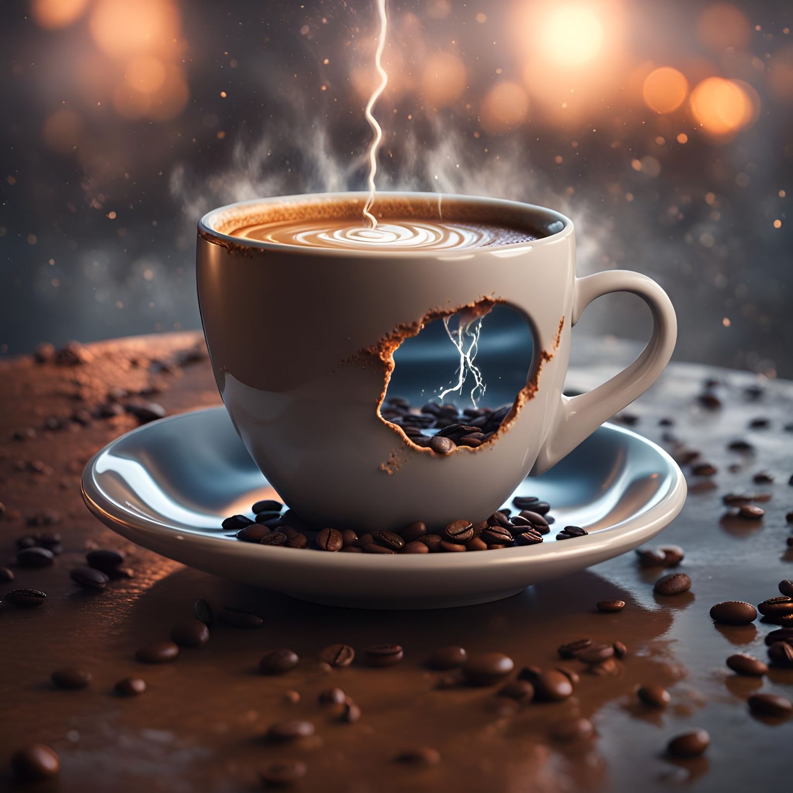 Magical Coffee Cup Unleashes a Storm in Digital Art