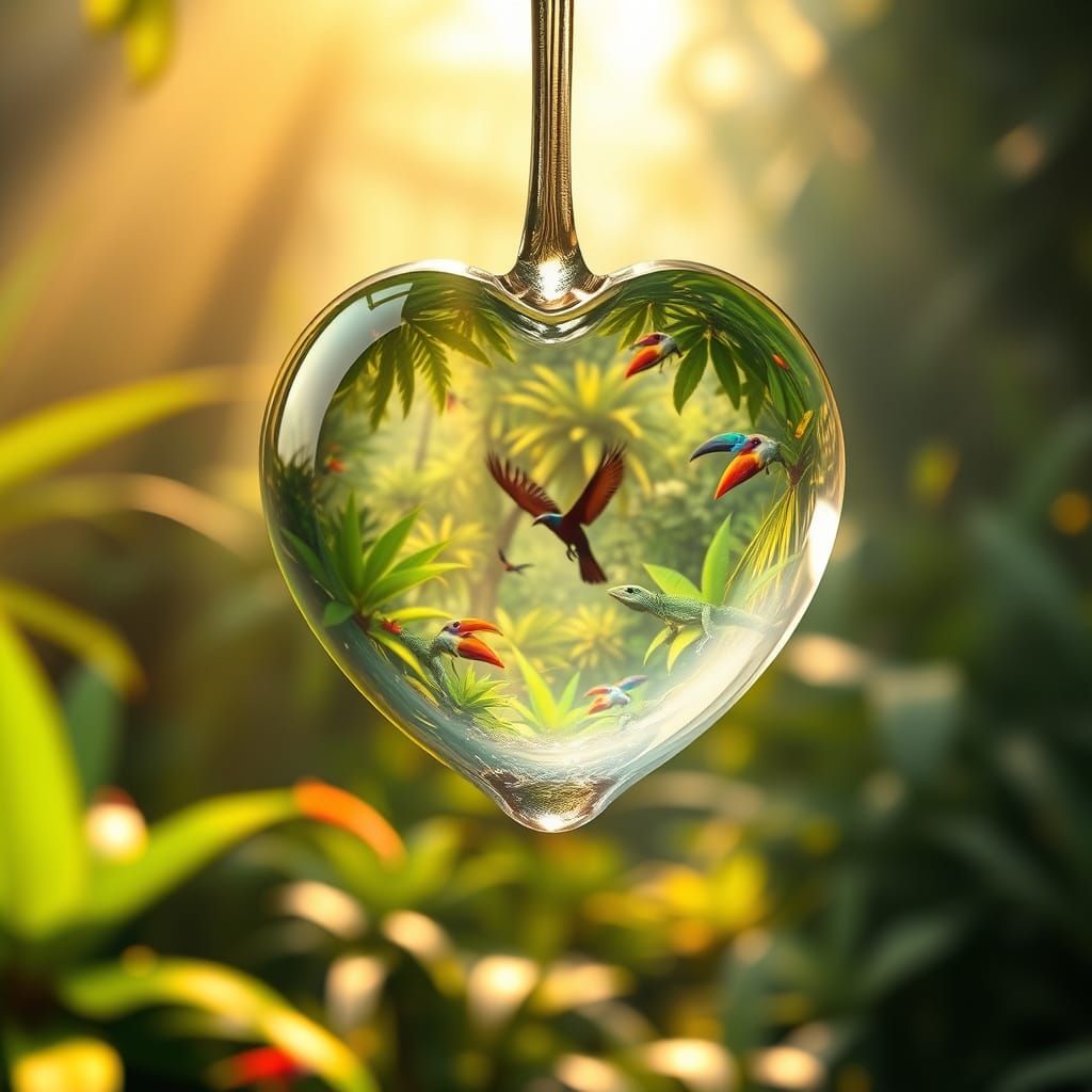 Surreal Tropical Heart Shaped Raindrop Landscape in Dreamy S...