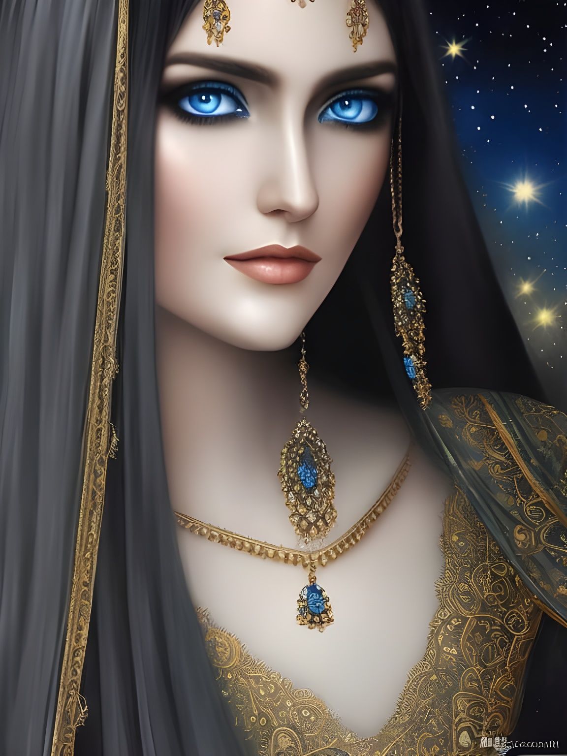 Medieval Lady of the Stars Charcoal Sketch