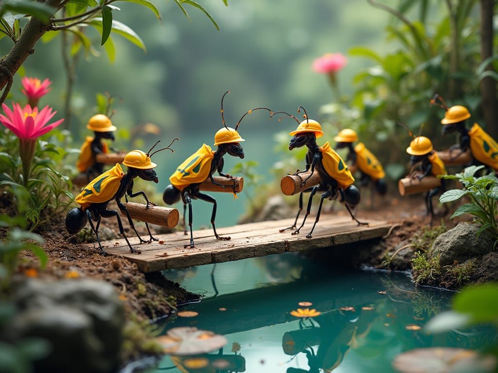 Anthropomorphic Ants Build Intricate Jungle Bridge in High-V...