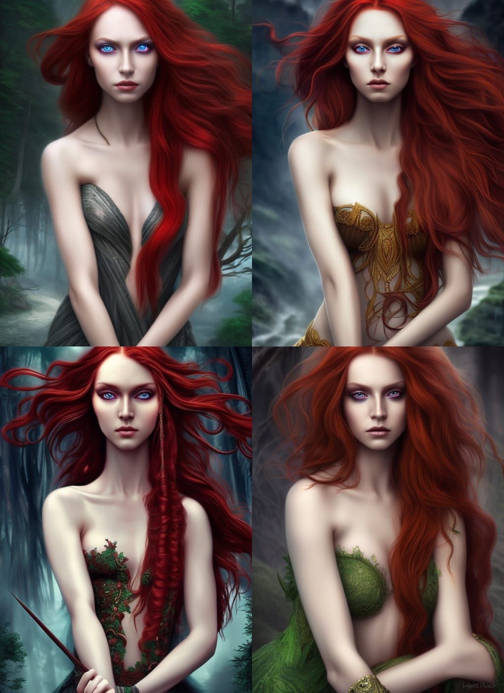 Elegant Goddess with Red Hair, Hyper-Realistic Digital Art