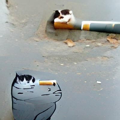 Depressed Cat Smoking a Cigarette