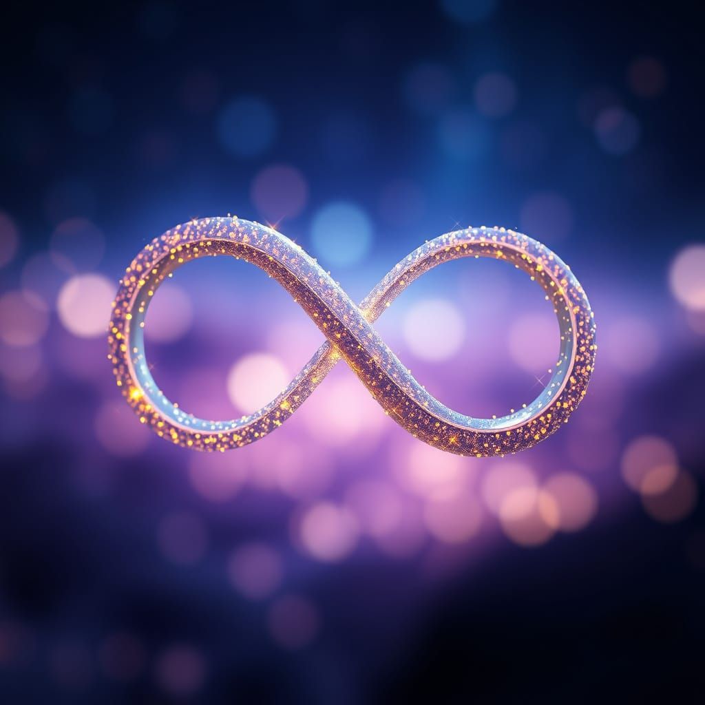 a glittering infinity symbol, perfect for representing eternity and unlimited potential, captured with a soft focus and ...