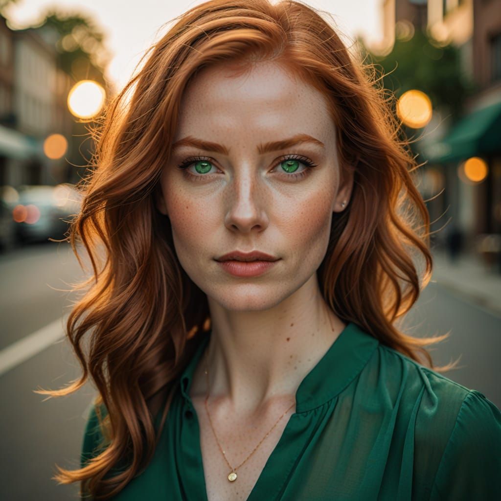 Portrait of Redhead with Emerald Eyes