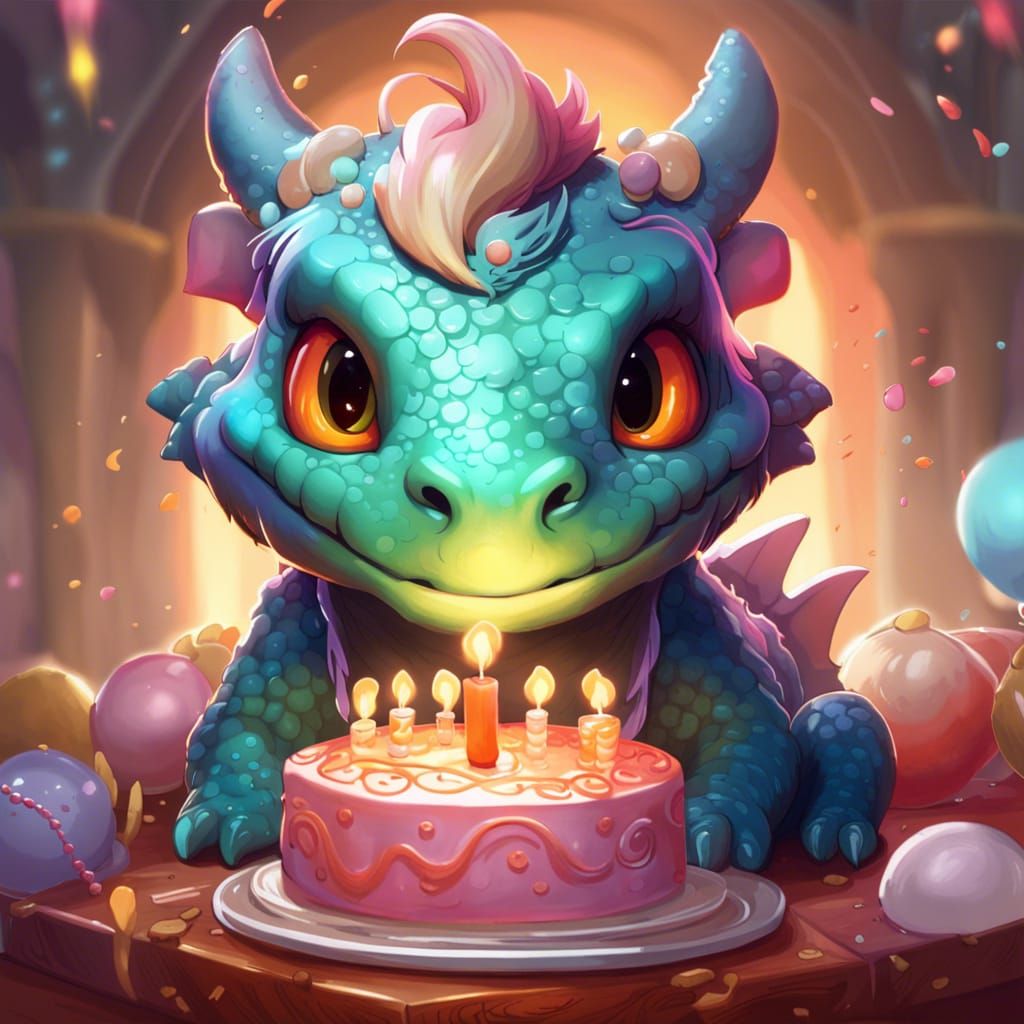 Chibi Dragon Birthday Cake Portrait