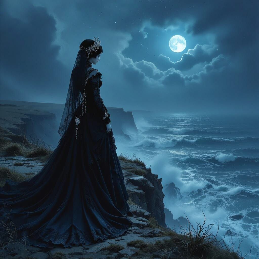Spectral Victorian Princess on Windswept Cliff