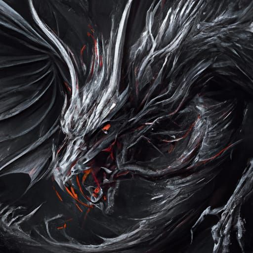 Epic Black Fire Dragon in Maximalist Style