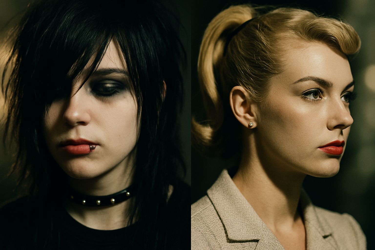 Contrasting Portraits: Goth Teen and 1950s Woman