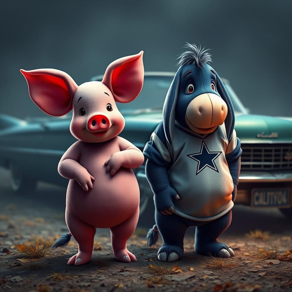 Eeyore and Piglet in Cowboys Gear by Cadillac