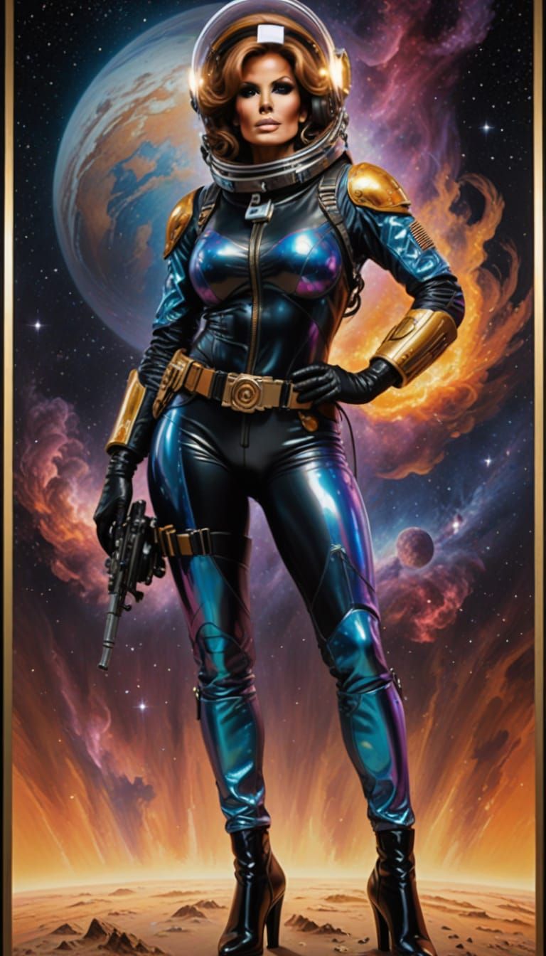 Sci-Fi Bombshell Portrait in Space with Nebulas