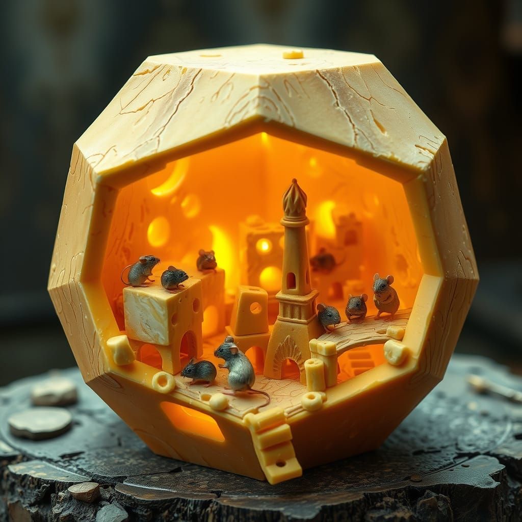 Hyperrealistic Cheese Cityscape in Whimsical Wonderland