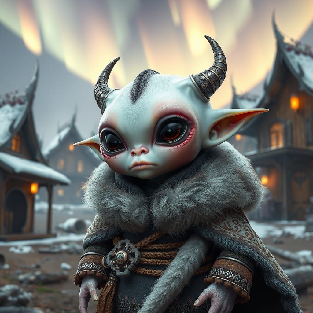 Pastel Alien Viking in Mystical Village