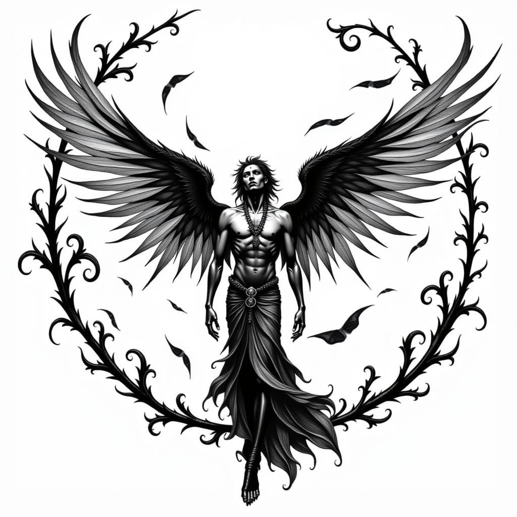 Elegant Angel in Ink, Dreamlike Aesthetic