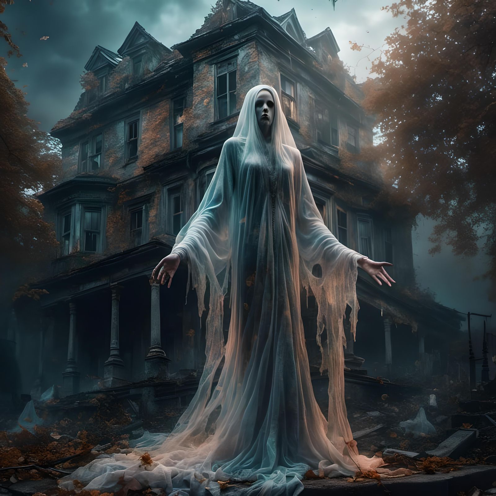 Ghosts in Collapsing Mansion: Cinematic High Resolution