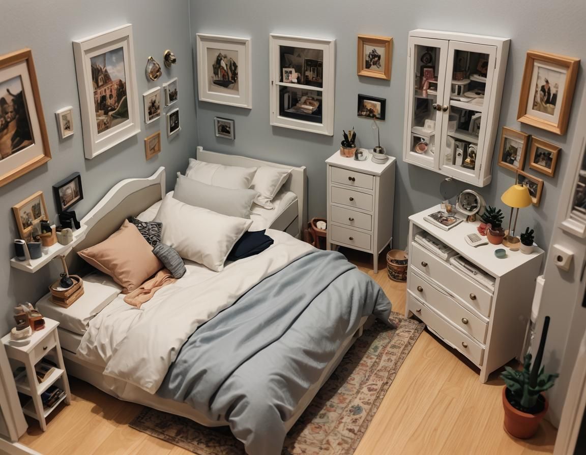 IKEA Dollhouse Bedroom in Hyperrealistic Acrylic Art