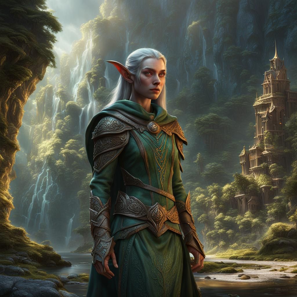 Beautiful Elf Drushan in Detailed Fantasy Painting
