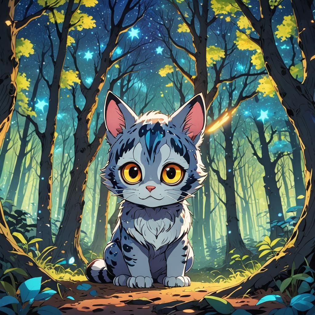 Vibrant Animal in Fluorescent Forest: Anime Style