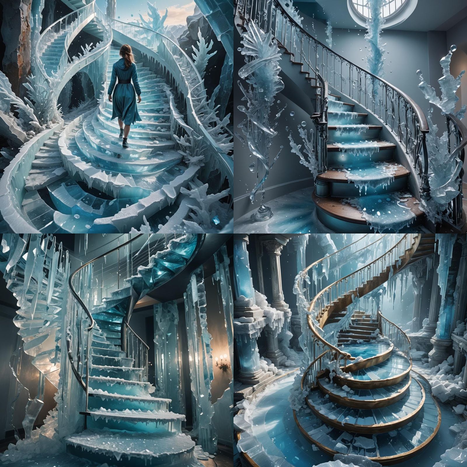 Crystallized Ice Blue Water Spiral Staircase