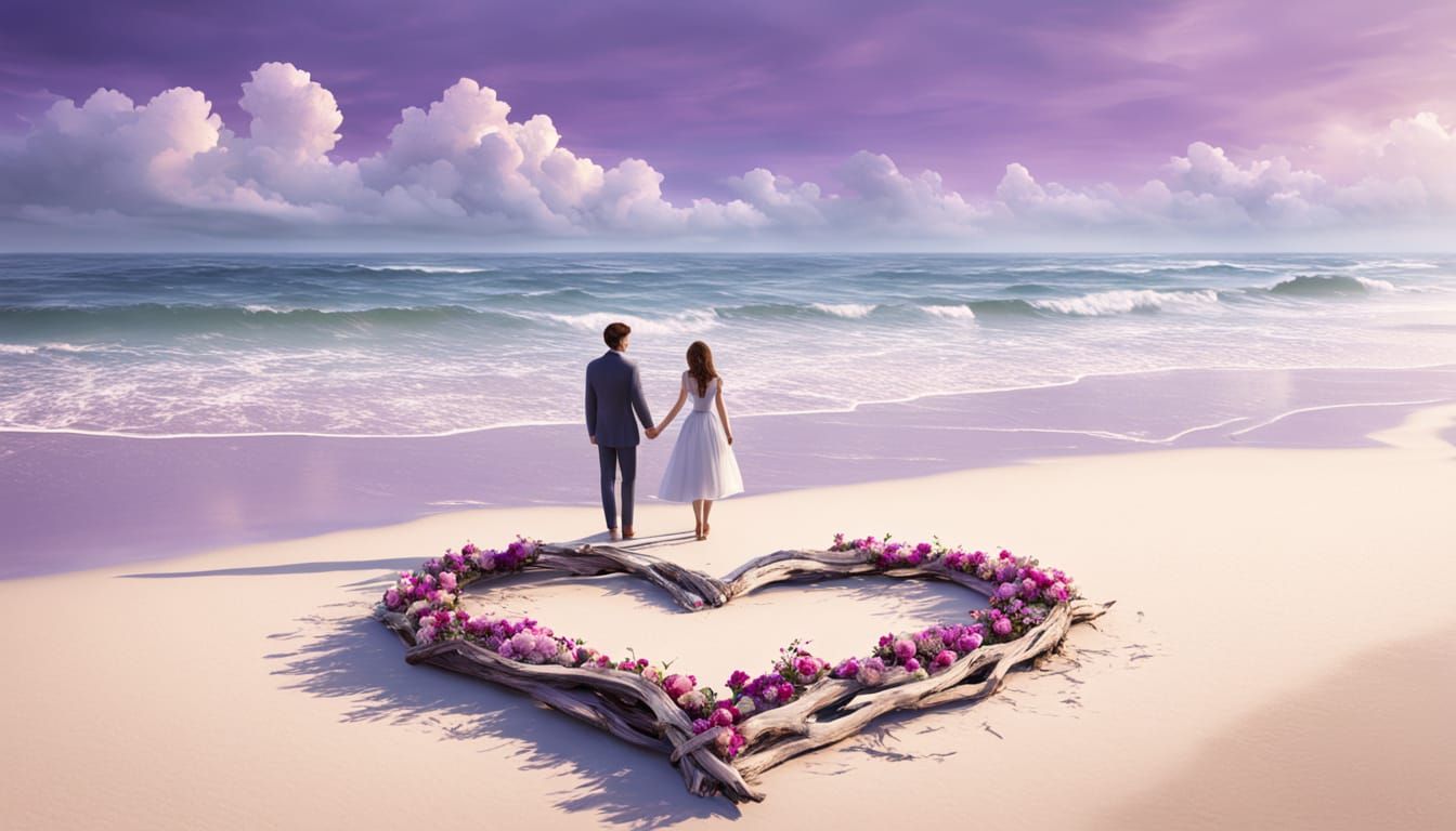 Romantic Beach Proposal in Dreamlike Digital Art