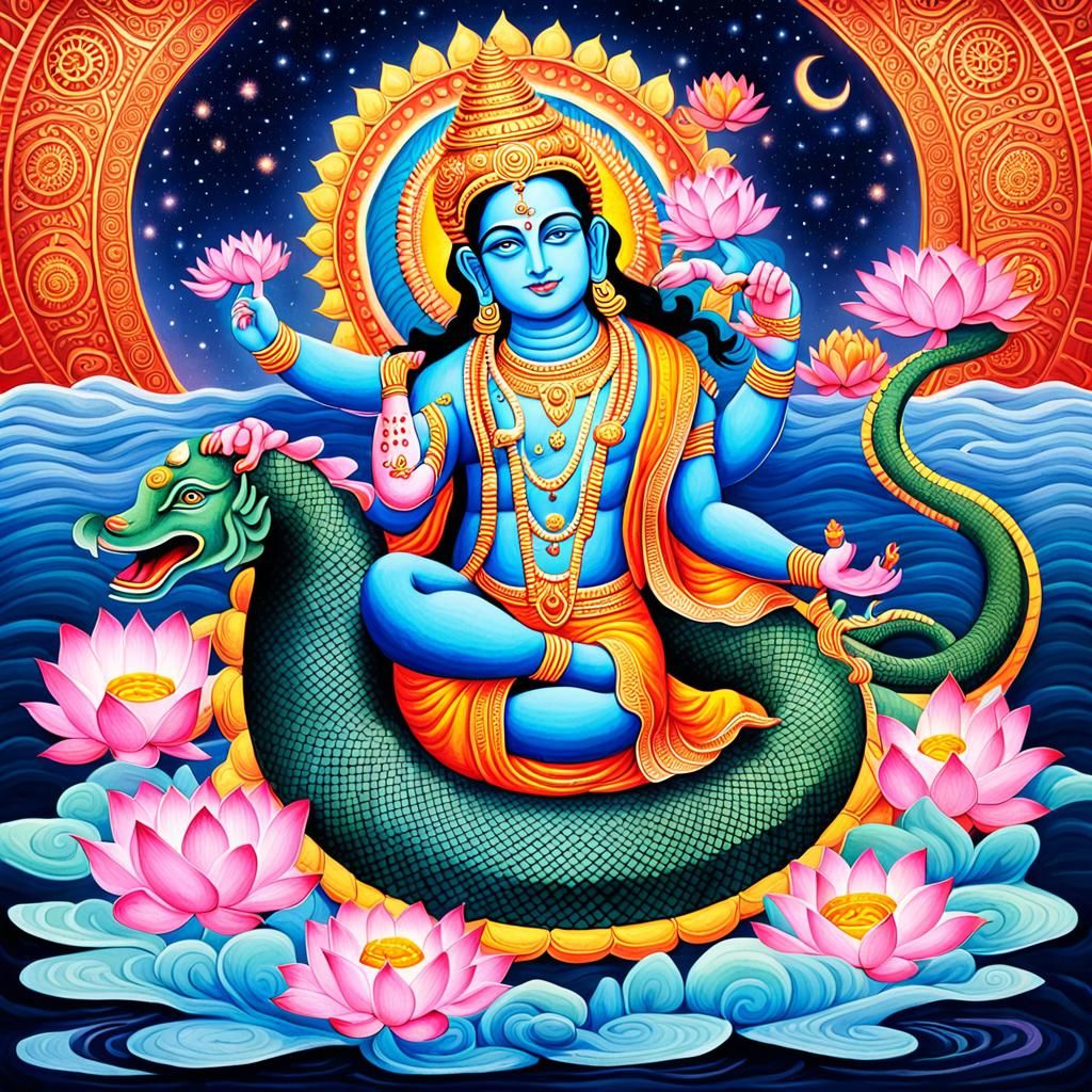 Vishnu and Brahma in Hindu Creation Story