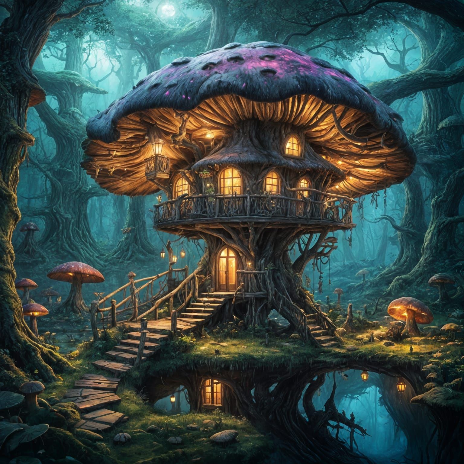 Epic Mushroom Treehouse in a Witchy Swamp