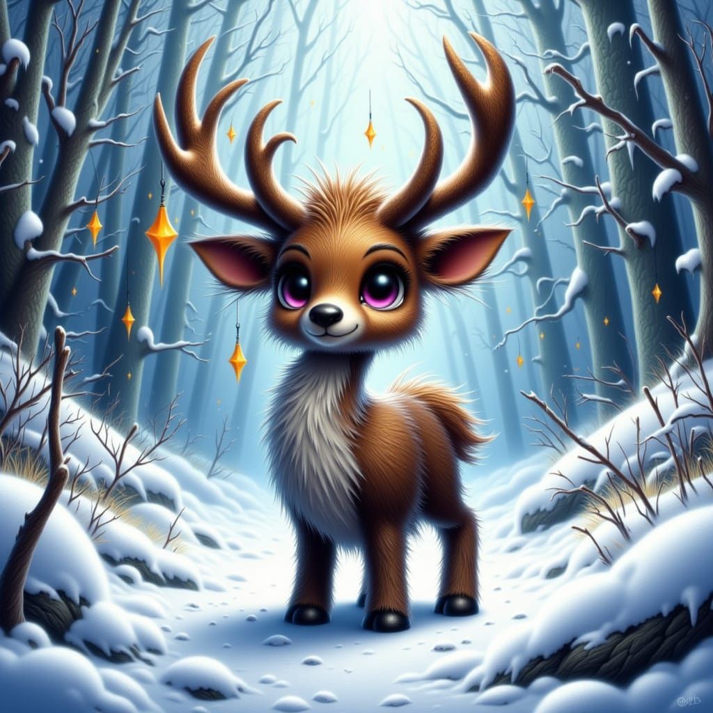 Chibi Reindeer in Snowy Wonderland Matte Painting