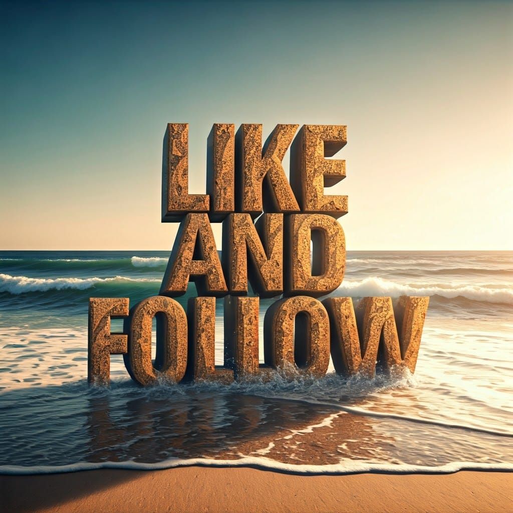3D 'Like and Follow' Letters on Sandy Beach