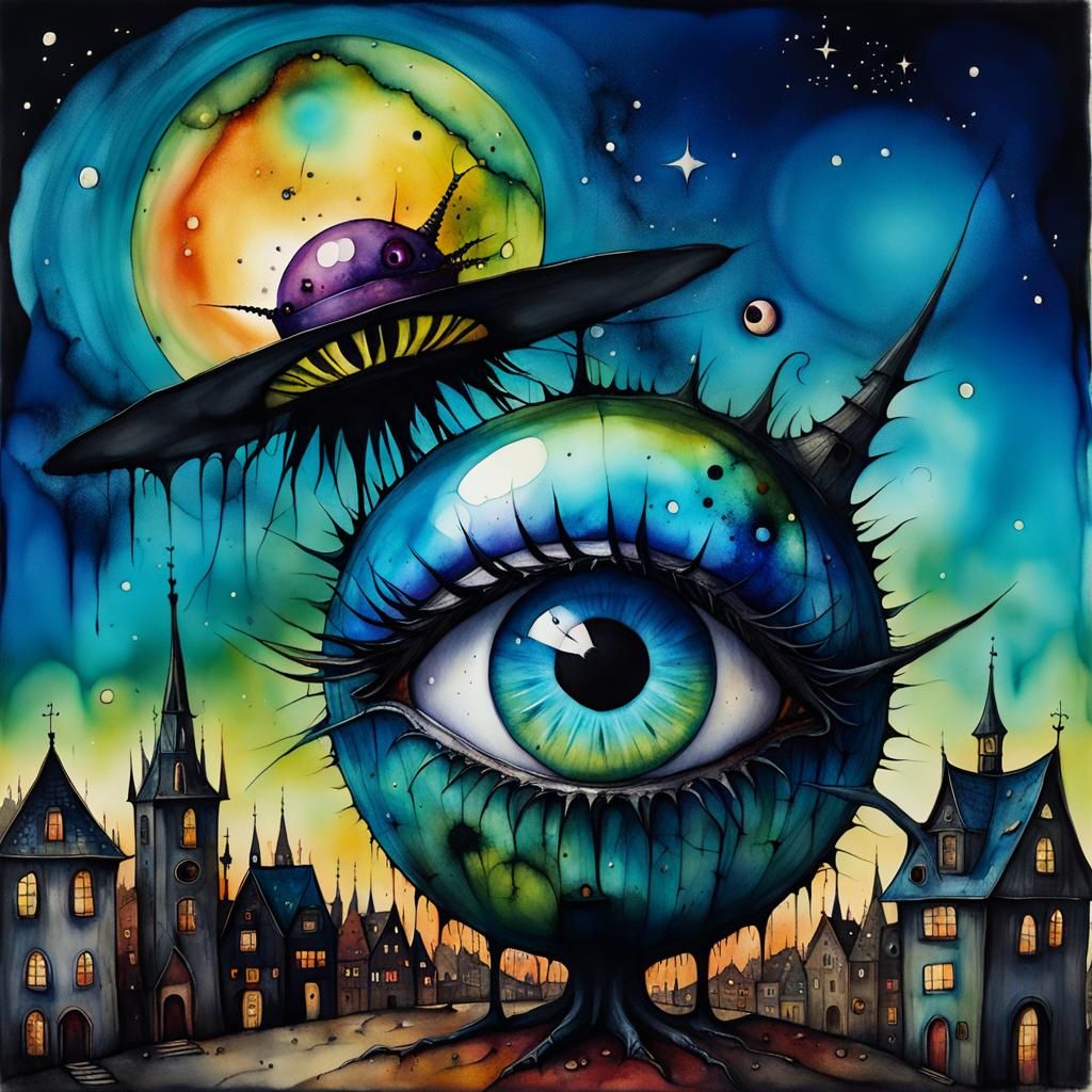 Surreal Eyeball Monster in Expressionist Style