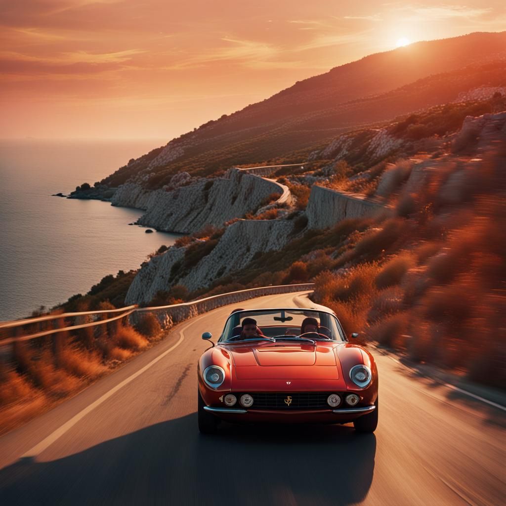 Ferrari on Croatia Coast at Sunset in Gursky Style
