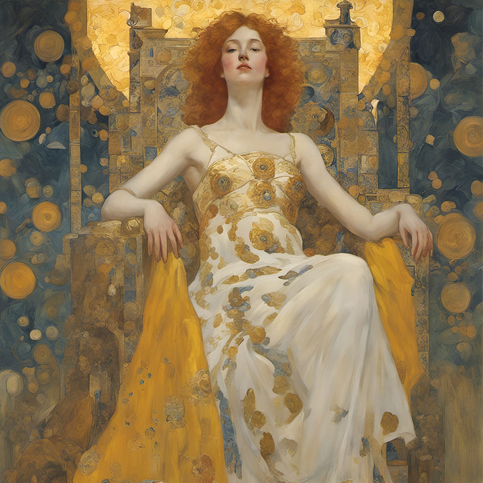Queen on Throne in Art Nouveau Style