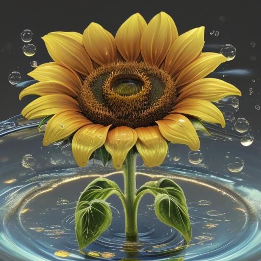 Brass Sunflower with Water Droplets in Steampunk Style