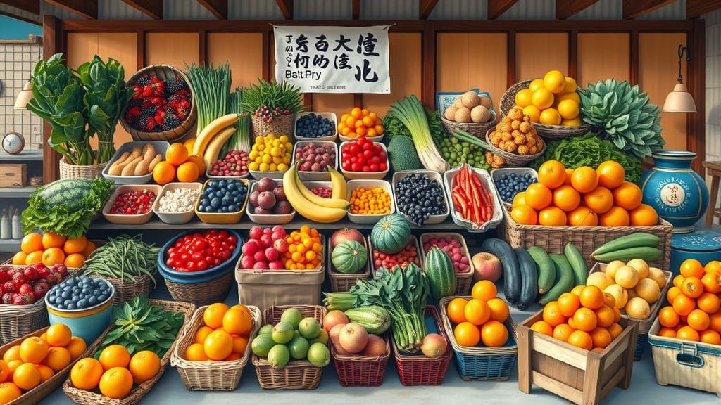 Vibrant Japanese Farmstand in Impressionist Style
