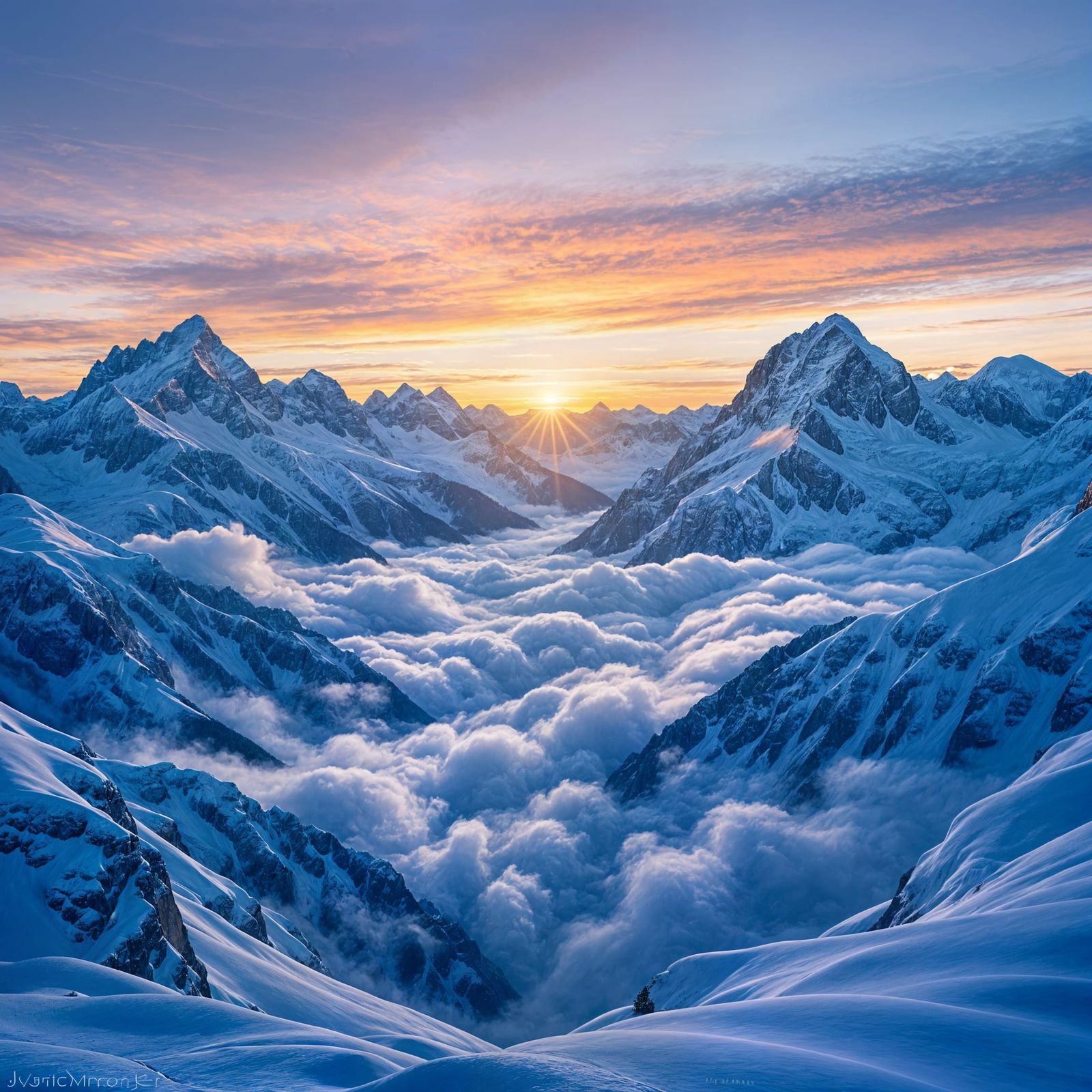 Swiss Alps Sunrise with Ethereal Mist and Alpenglow