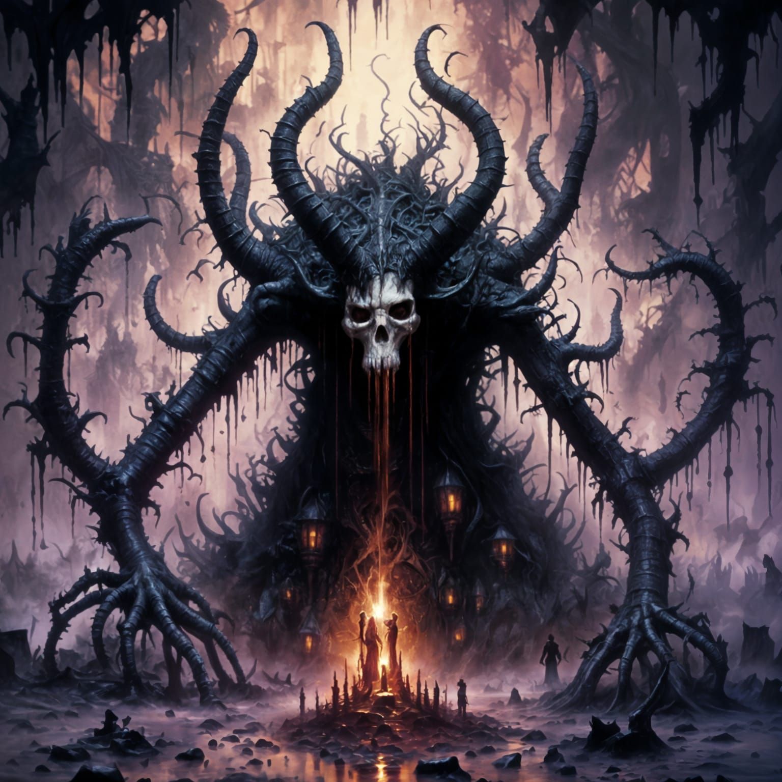 Macabre Horror Scene in Watercolor Style