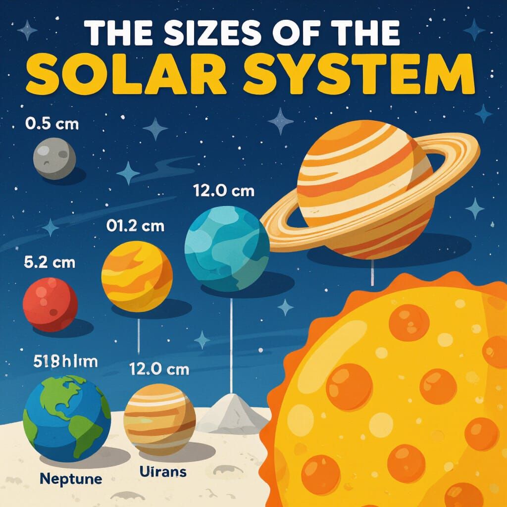 Solar System Planets and Sun Size Comparison Art