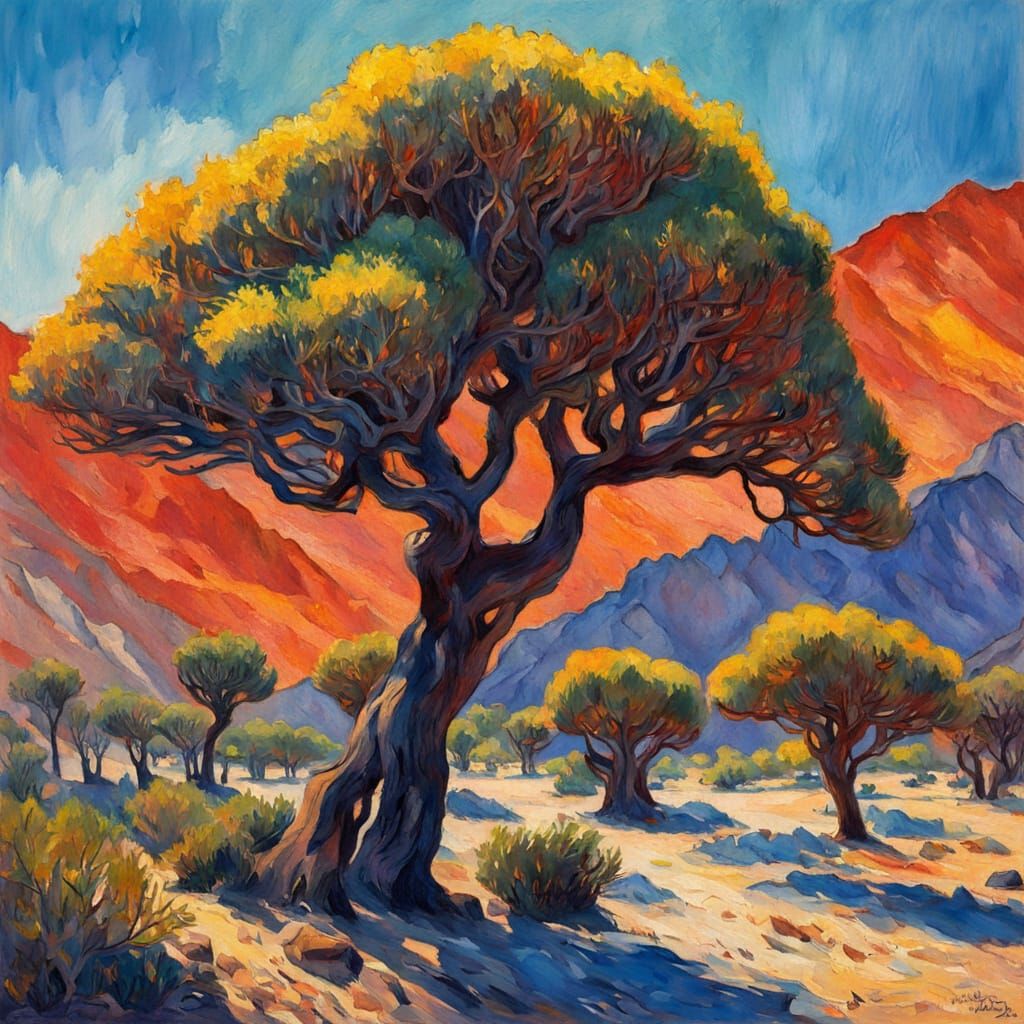 Majestic Socotra Landscape in Expressive Gouache Watercolor