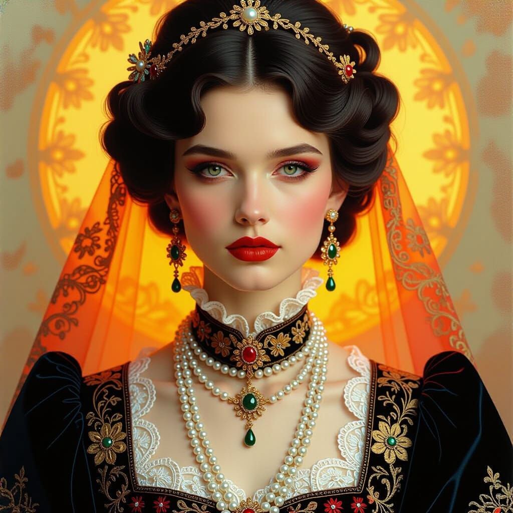 Ornate Portrait in Hyper-Realistic Oil Painting Style