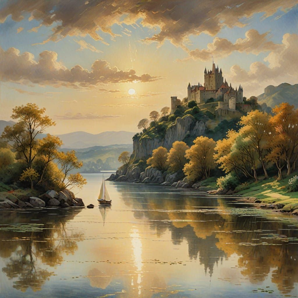 Enchanted Island Castle in Impressionist Style