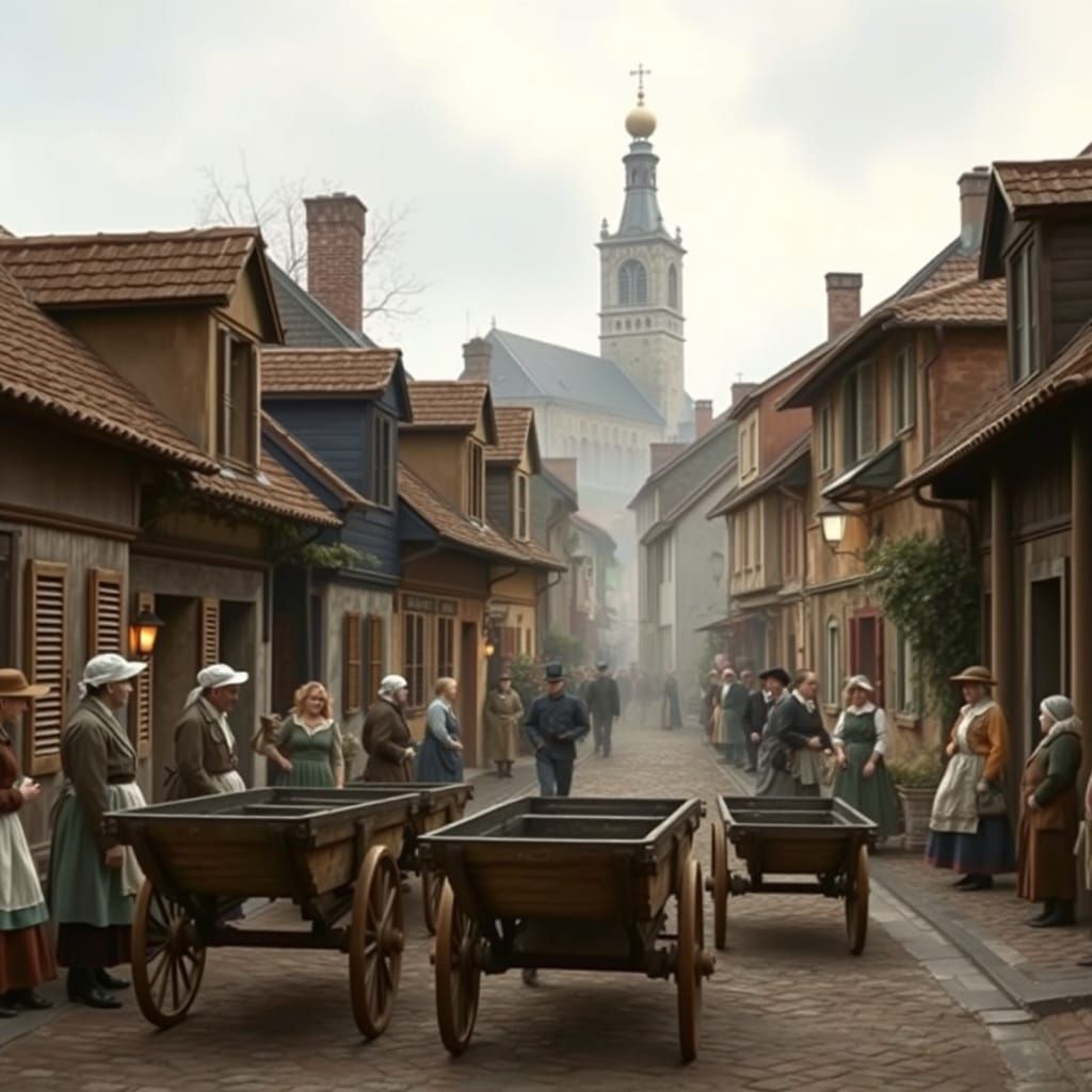 Quaint European Village Street in Whimsical Style