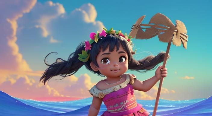 Baby Moana in Cute Dress: Pixar-Style 3D Art